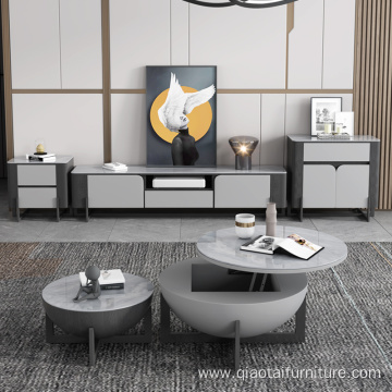 Round Grey Color Wooden Lift-Top Coffee Table Combination